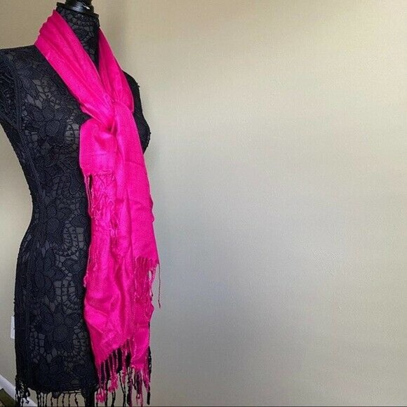 Oversized Pashmina Tassel Fringe Scarf Wrap Pink Magenta Barbiecore - Picture 2 of 9